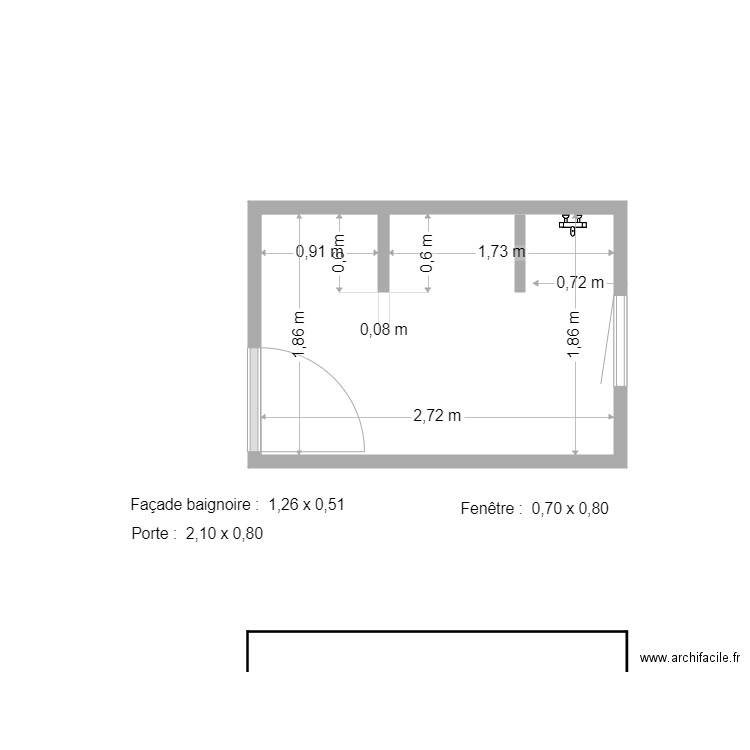 Salle de Bain. Plan de 1 pièce et 5 m2