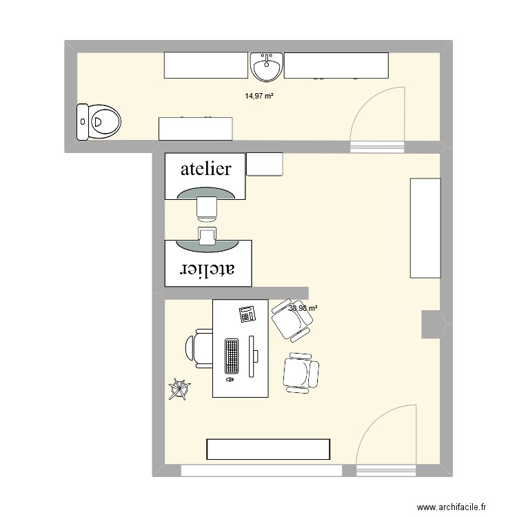 Un reve d or. Plan de 2 pièces et 54 m2