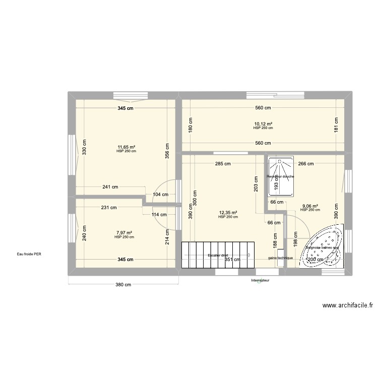 REZ SUPERIEUR plancher chauffant . Plan de 6 pièces et 54 m2