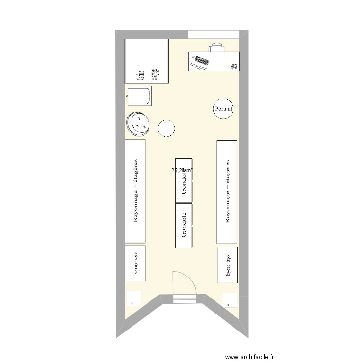 Boutique. Plan de 1 pièce et 25 m2