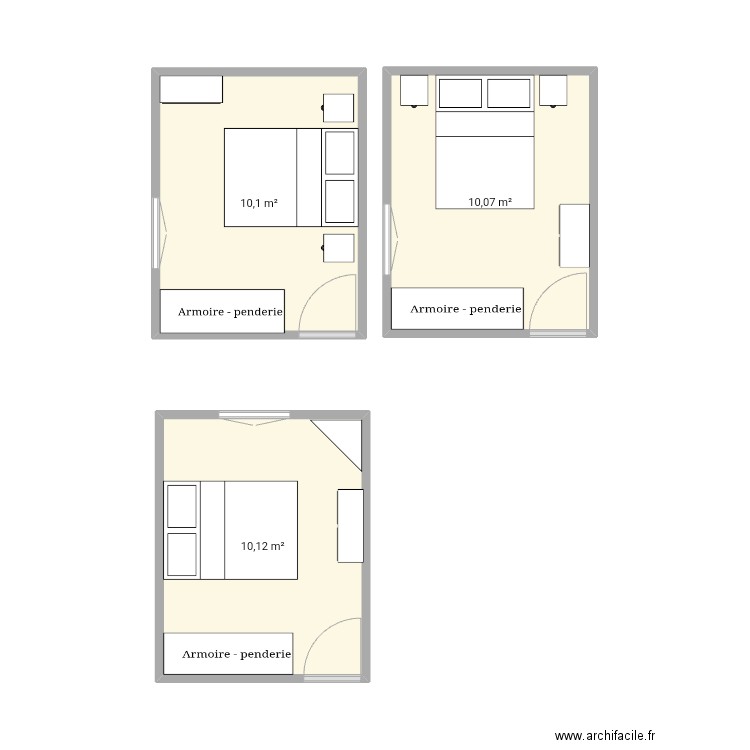 Chambre 1. Plan de 3 pièces et 30 m2