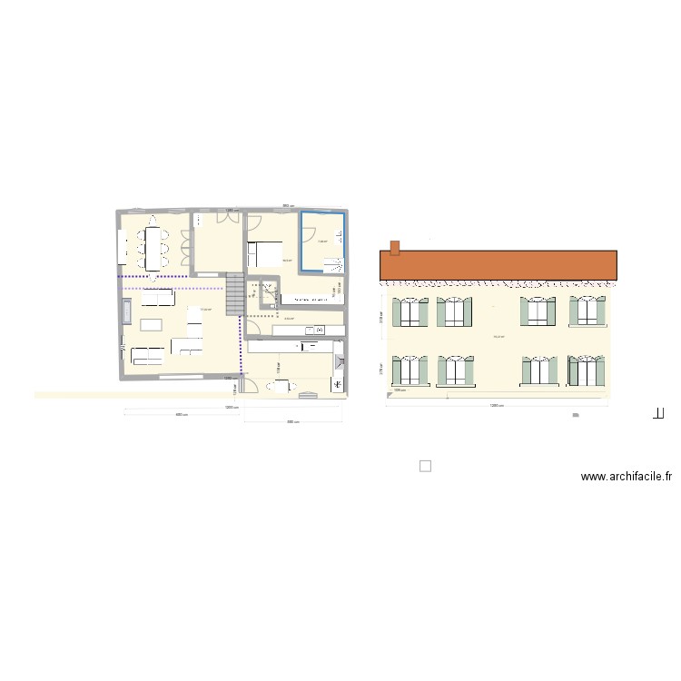 FACADE AVANT. Plan de 6 pièces et 189 m2