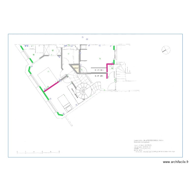 Elect Bas ZOLA escalier rond 2. Plan de 1 pièce et 1 m2