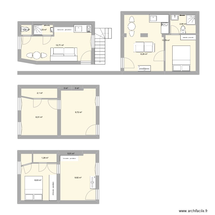 DOUAI 2. Plan de 15 pièces et 77 m2