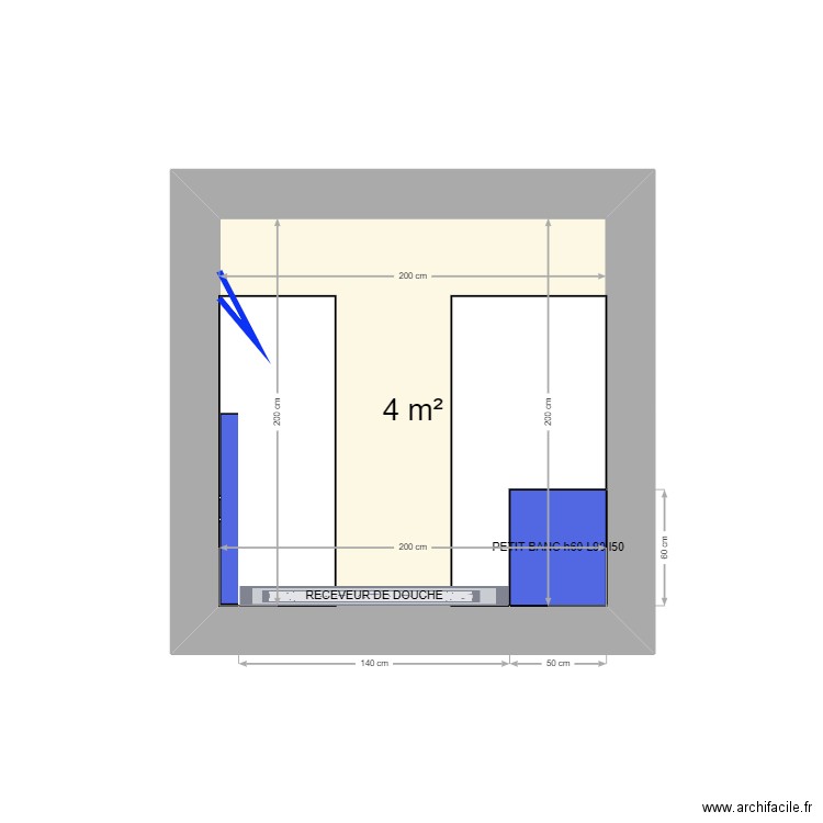 SDB H 2. Plan de 1 pièce et 4 m2