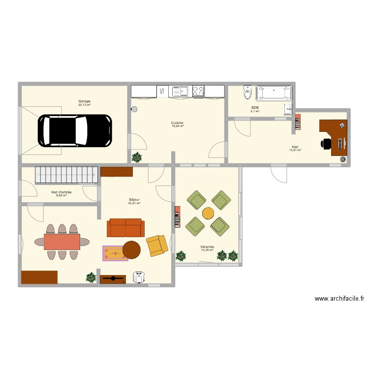 Tinlot REZ meublé . Plan de 7 pièces et 116 m2