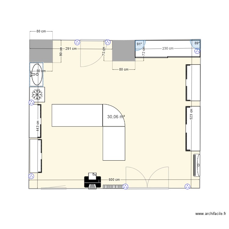 infirmerie. Plan de 1 pièce et 30 m2