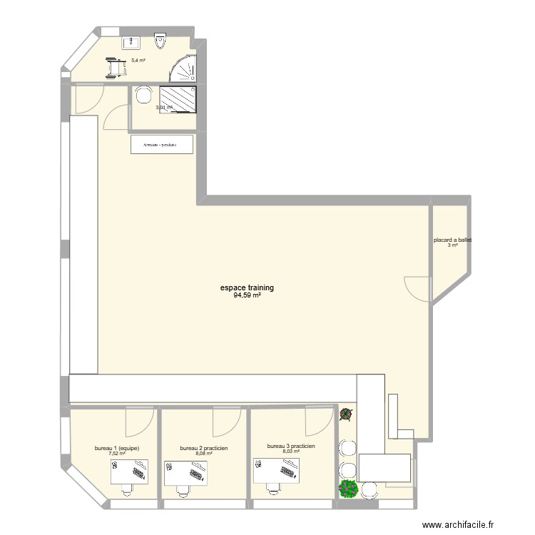 vélizy bureau avec placard ménage 1. Plan de 7 pièces et 130 m2