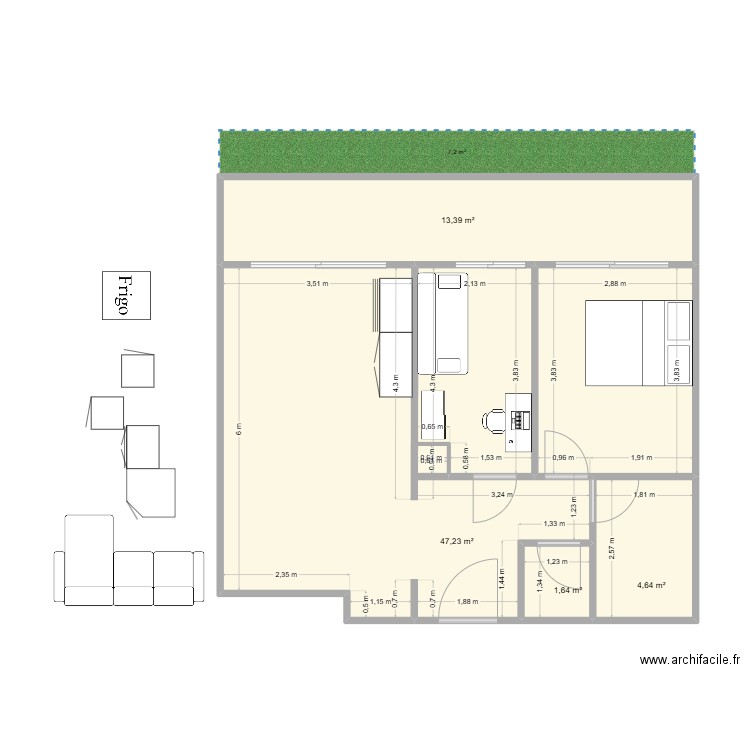 T2 RDC Borotra Lecannet 2. Plan de 4 pièces et 67 m2