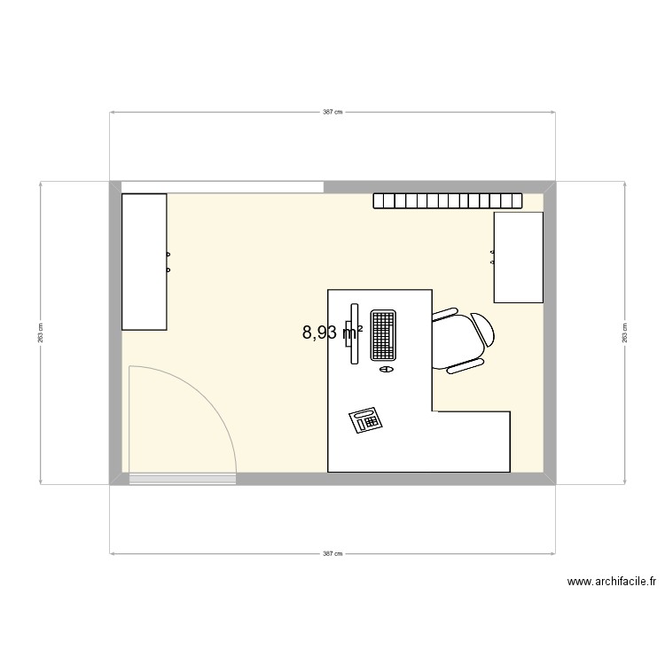 Accueil - Bureau responsable. Plan de 1 pièce et 9 m2