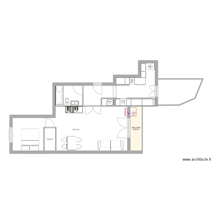 105 VAILLANT. Plan de 7 pièces et 61 m2