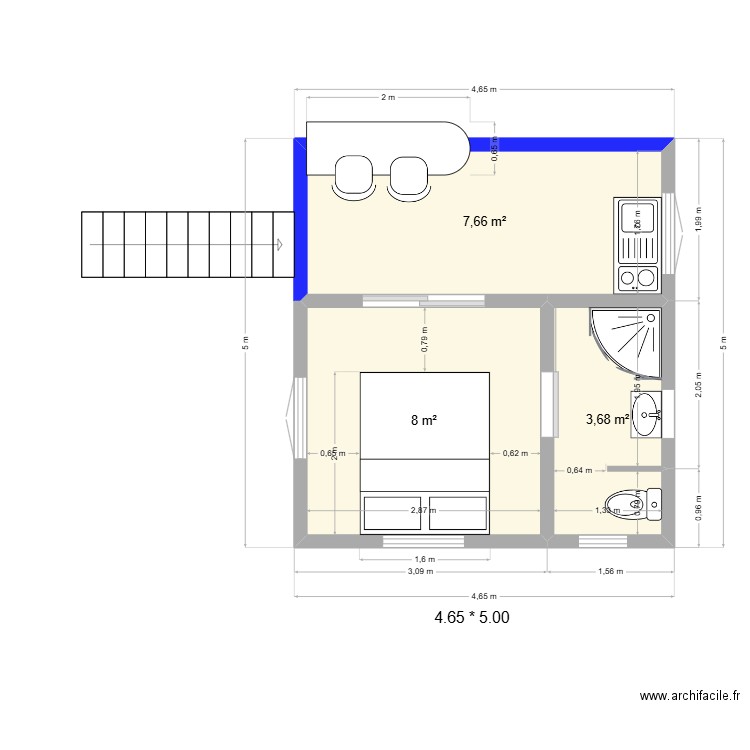 Bungalow voyageur Simon. Plan de 3 pièces et 19 m2