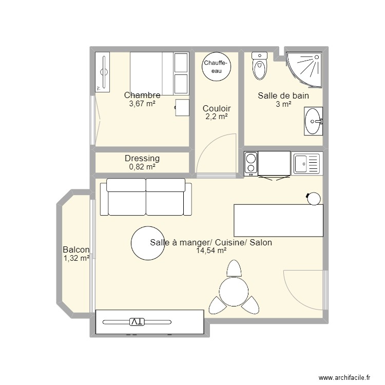 Appartement 2 Pièces - 27m² - le Touquet Paris-Plage. Plan de 6 pièces et 26 m2