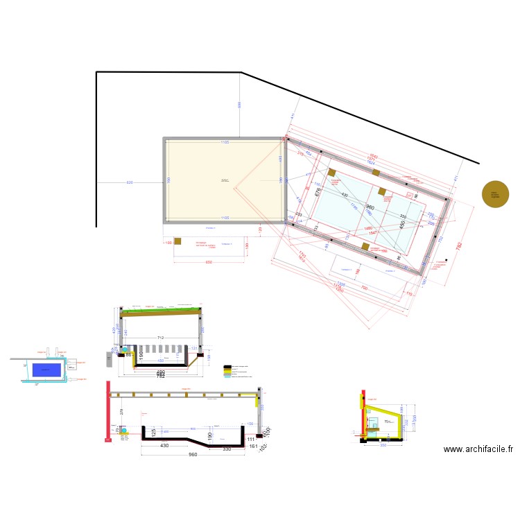 piscine béton 2024 v27. Plan de 1 pièce et 84 m2