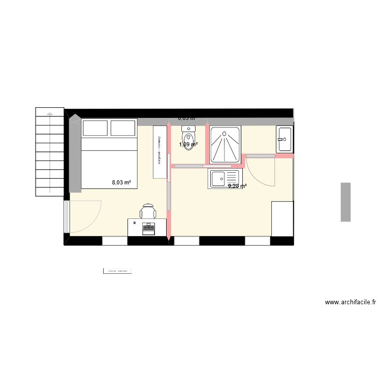 Surelev_V2. Plan de 4 pièces et 18 m2