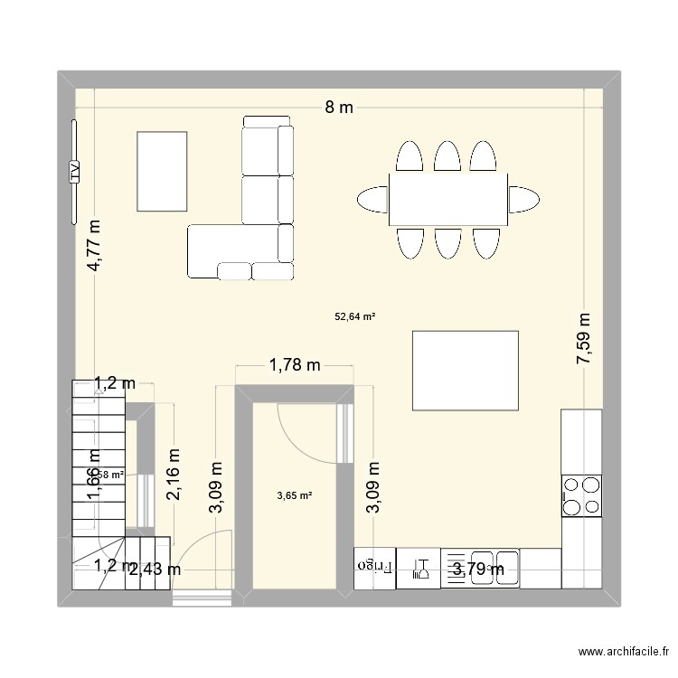 maison 1. Plan de 3 pièces et 58 m2