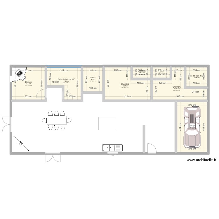 Maison 1 . Plan de 9 pièces et 59 m2