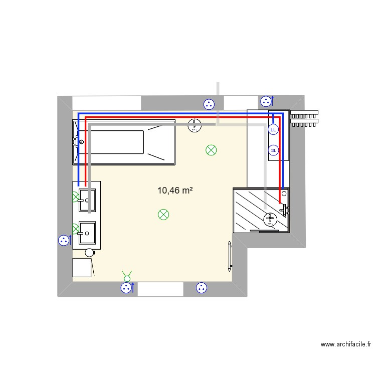 sdb. Plan de 1 pièce et 10 m2