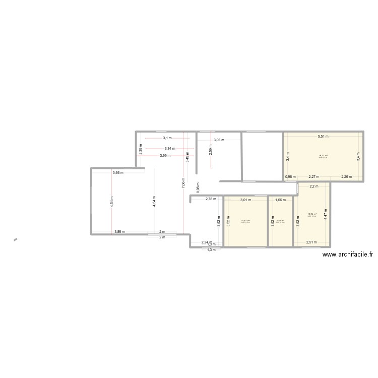 Matrice de Base essai 1. Plan de 4 pièces et 46 m2