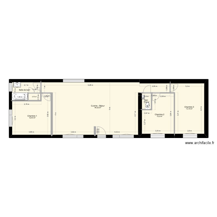 Plan projet Canard v2. Plan de 7 pièces et 86 m2