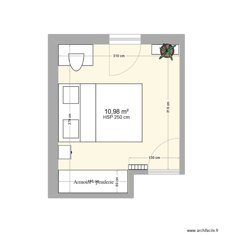 CHAMBRE 1. Plan de 1 pièce et 11 m2