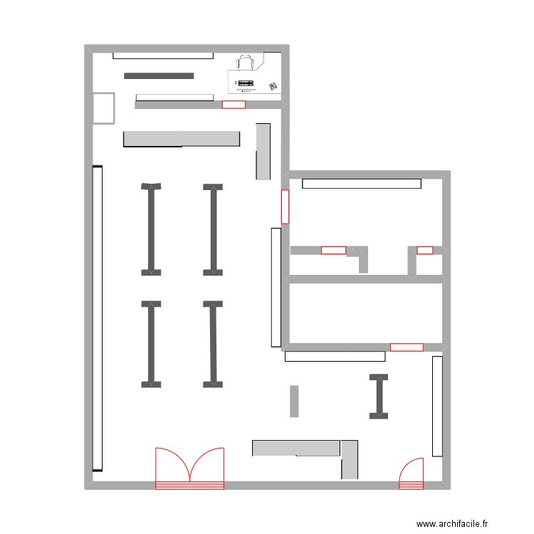 pharmacie. Plan de 5 pièces et 53 m2