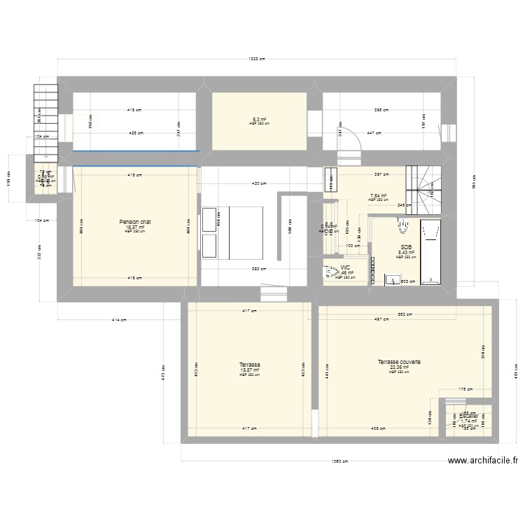 Niveau 2. Plan de 10 pièces et 83 m2