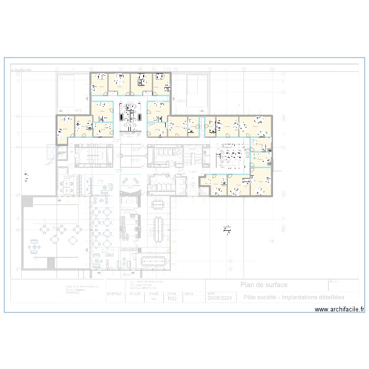 Bureaux. Plan de 41 pièces et 1837 m2