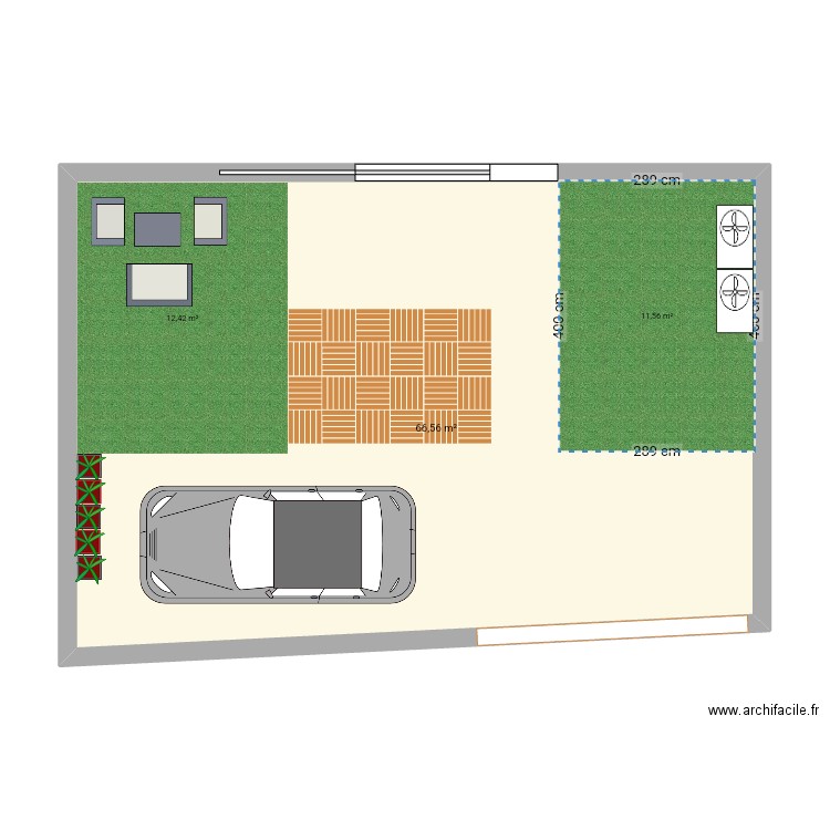 Terrasse. Plan de 1 pièce et 67 m2