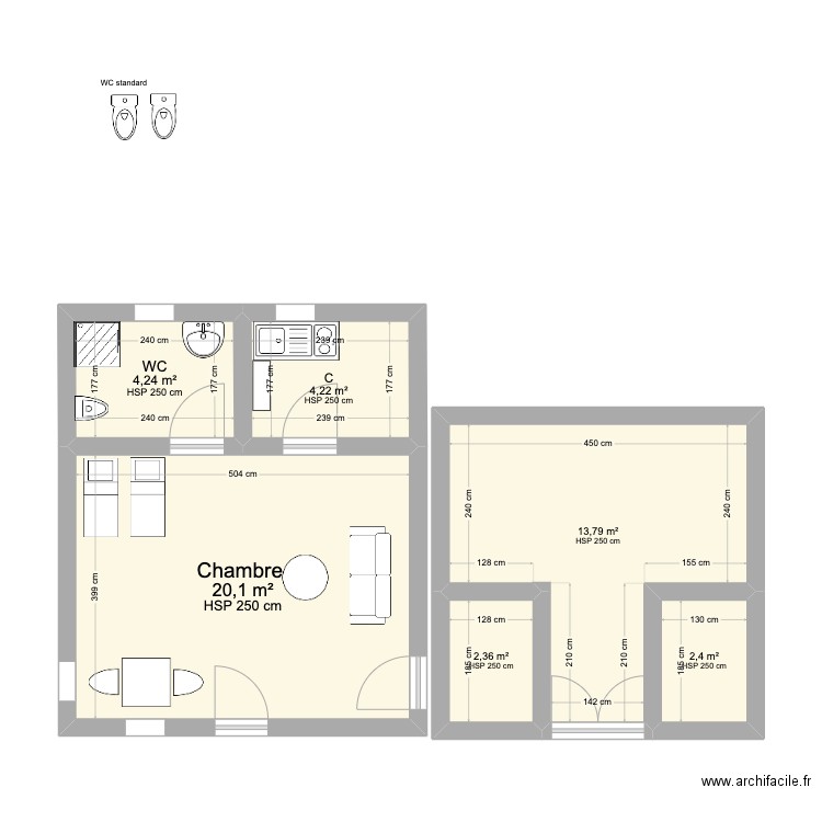 Adi Champs Plan Cases. Plan de 6 pièces et 47 m2