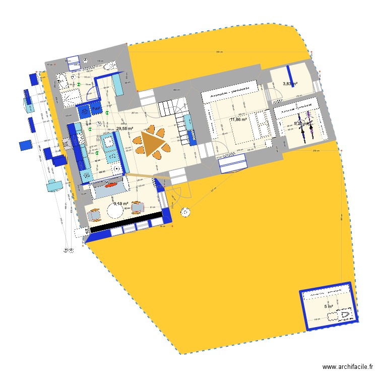 PRIEUX  RDC projet  salon sud X. Plan de 6 pièces et 65 m2