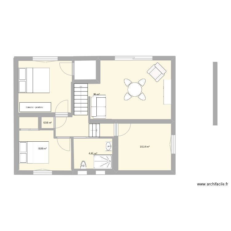 etage. Plan de 5 pièces et 60 m2