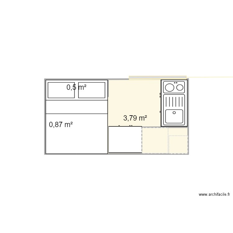 Ford T. Plan de 3 pièces et 5 m2