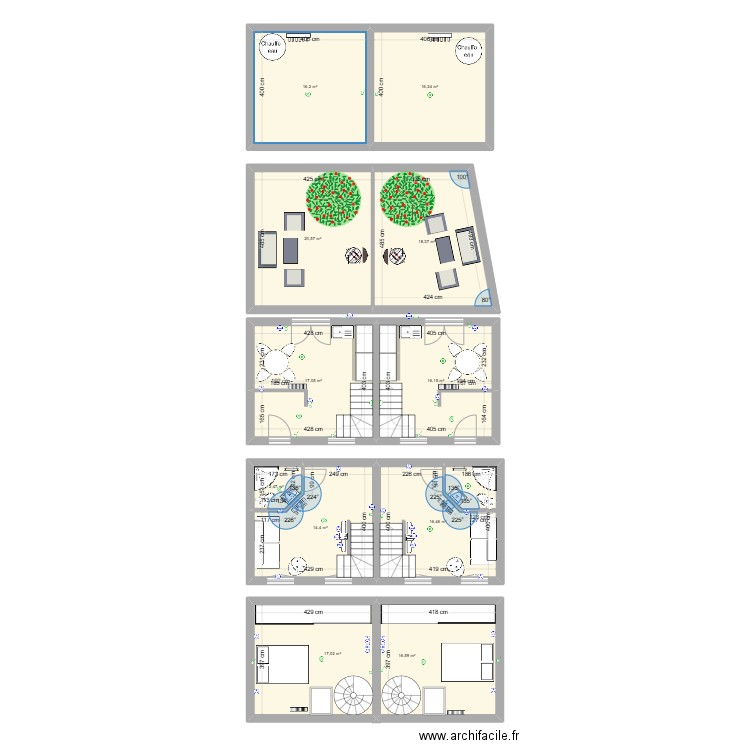 fleury  2 apart . Plan de 11 pièces et 172 m2