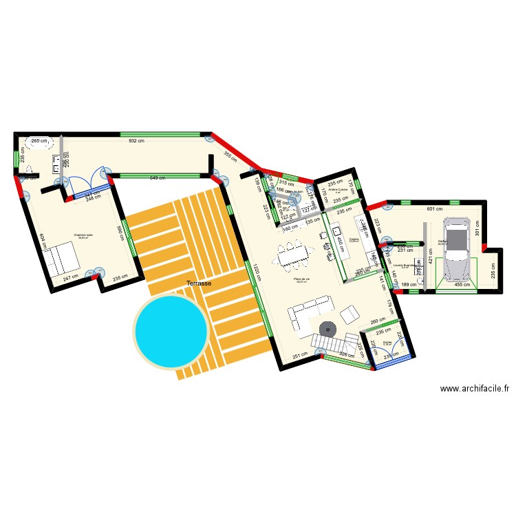 Maison container artiste  rdc. Plan de 9 pièces et 194 m2