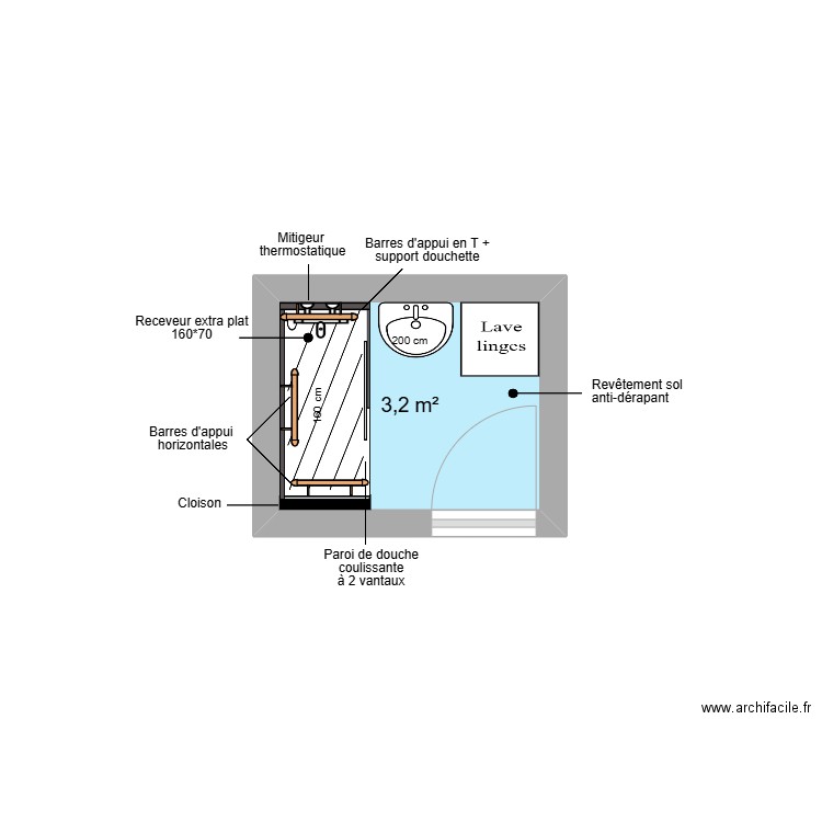 Projet MANE. Plan de 1 pièce et 3 m2