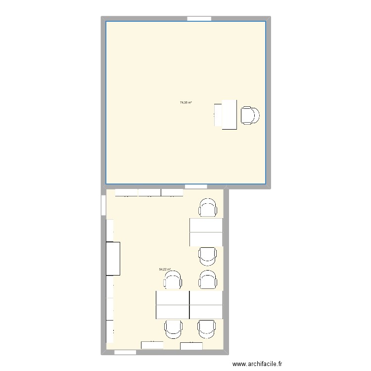 Atelier. Plan de 2 pièces et 129 m2