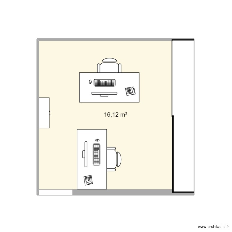 Bureau 2. Plan de 1 pièce et 16 m2