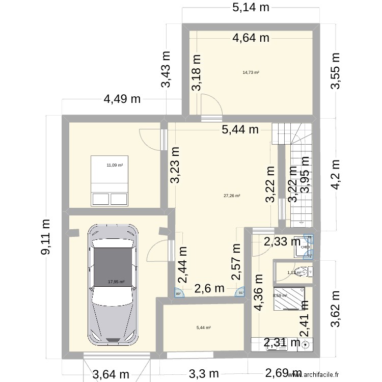 villiers. Plan de 7 pièces et 86 m2