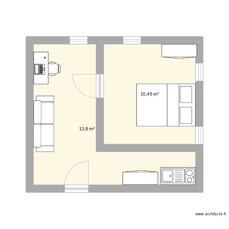 maison maman. Plan de 2 pièces et 24 m2