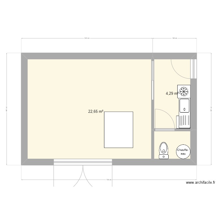 salon v2. Plan de 2 pièces et 27 m2