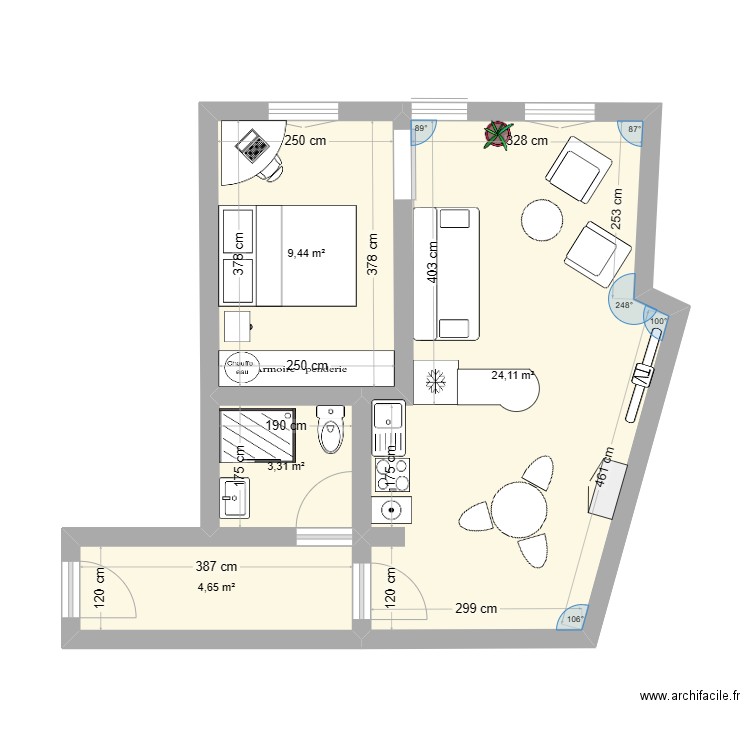 appart MAXIME. Plan de 4 pièces et 42 m2