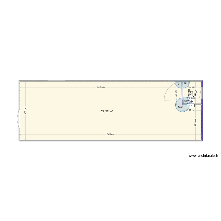 toilette. Plan de 2 pièces et 29 m2