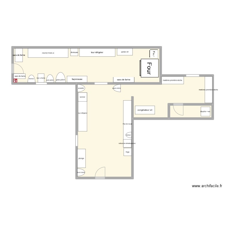 boulangerie . Plan de 3 pièces et 83 m2