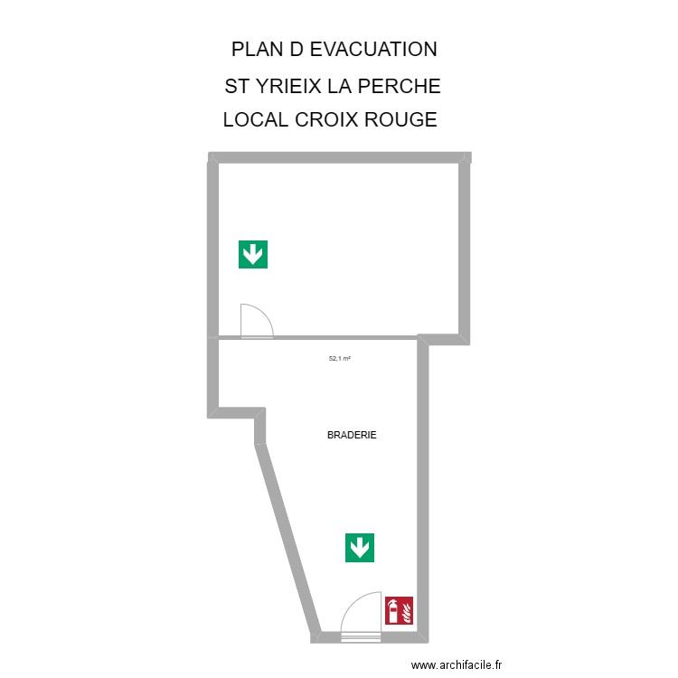 87 SAINT-YRIEIX-LA-PERCHE (local Croix-Rouge). Plan de 1 pièce et 52 m2