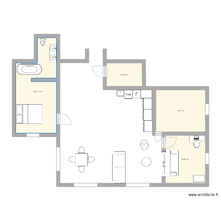 Voltaire v1. Plan de 4 pièces et 42 m2