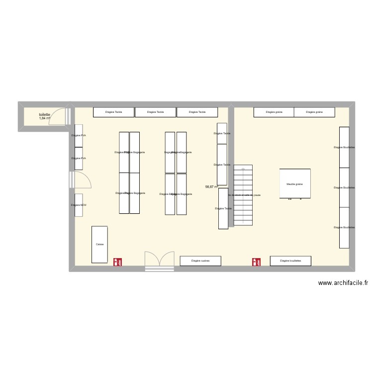 plan magasin Fastboat. Plan de 2 pièces et 101 m2