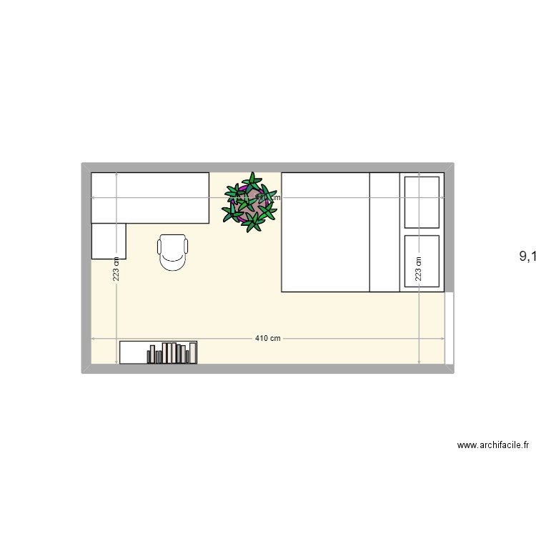 Bureau. Plan de 1 pièce et 9 m2