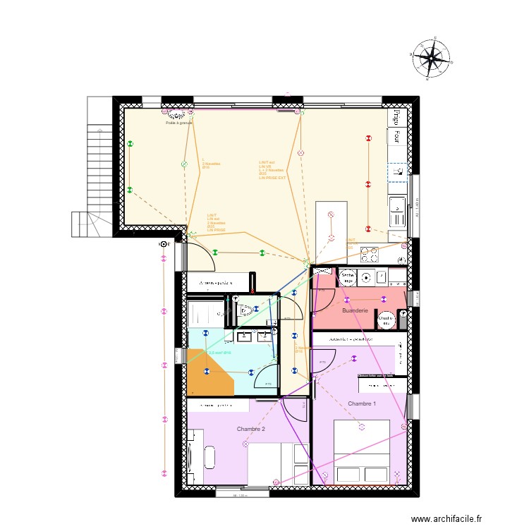 MAISON ELEC RDC CIRCUIT LUMIERE. Plan de 13 pièces et 90 m2