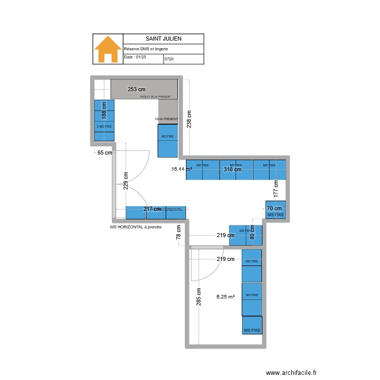 Urgences St Julien. Plan de 2 pièces et 23 m2